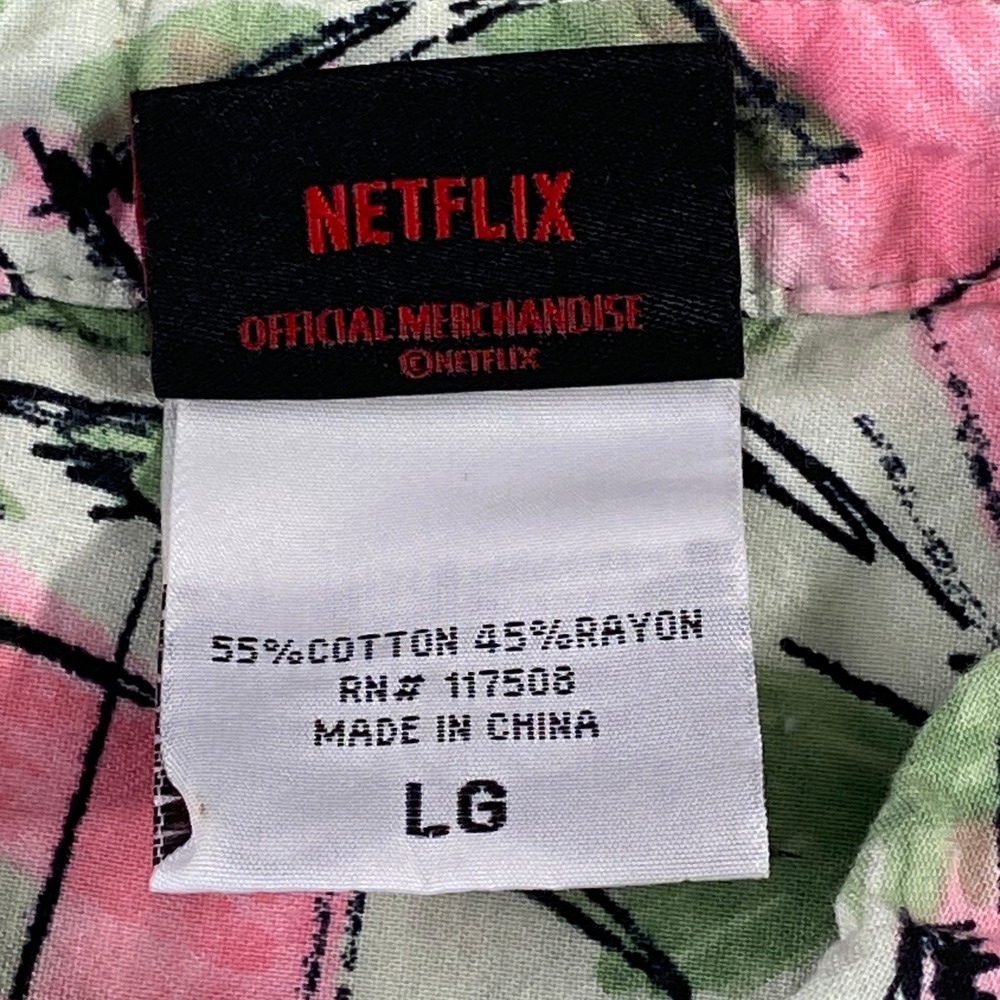 Stranger Things Netflix Button Down Men LG Pink Hopper Shirt 80s Retro Geek Nerd - Picture 5 of 9